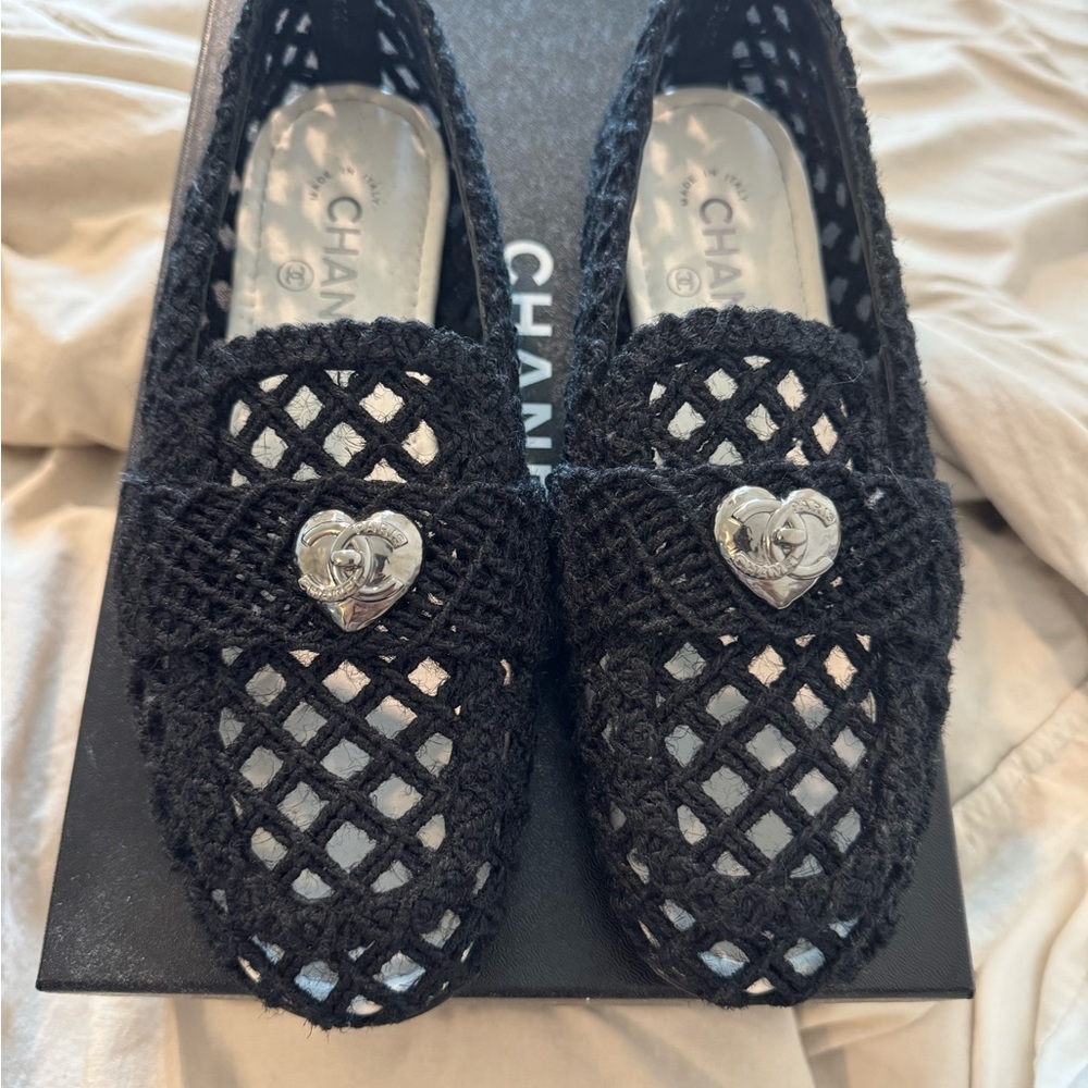 CHANEL Black Loafers with Silver Detail